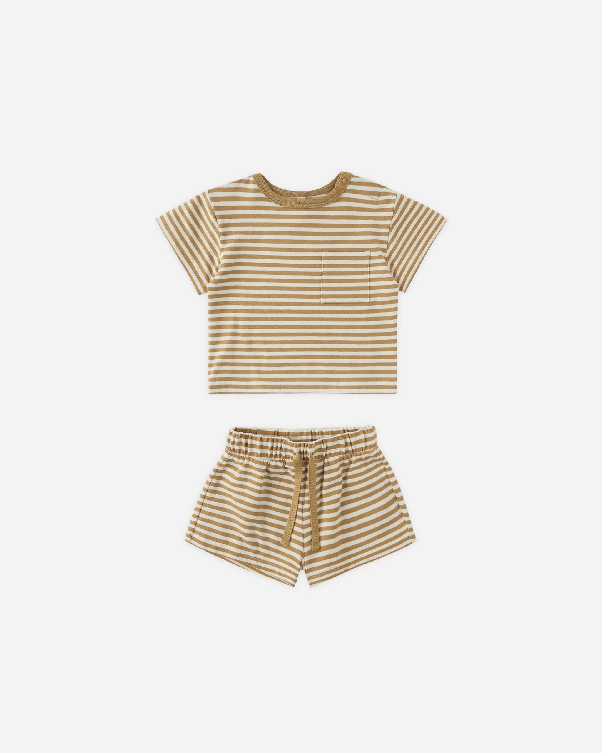 Boxy Pocket Tee + Short Set || Honey Stripe