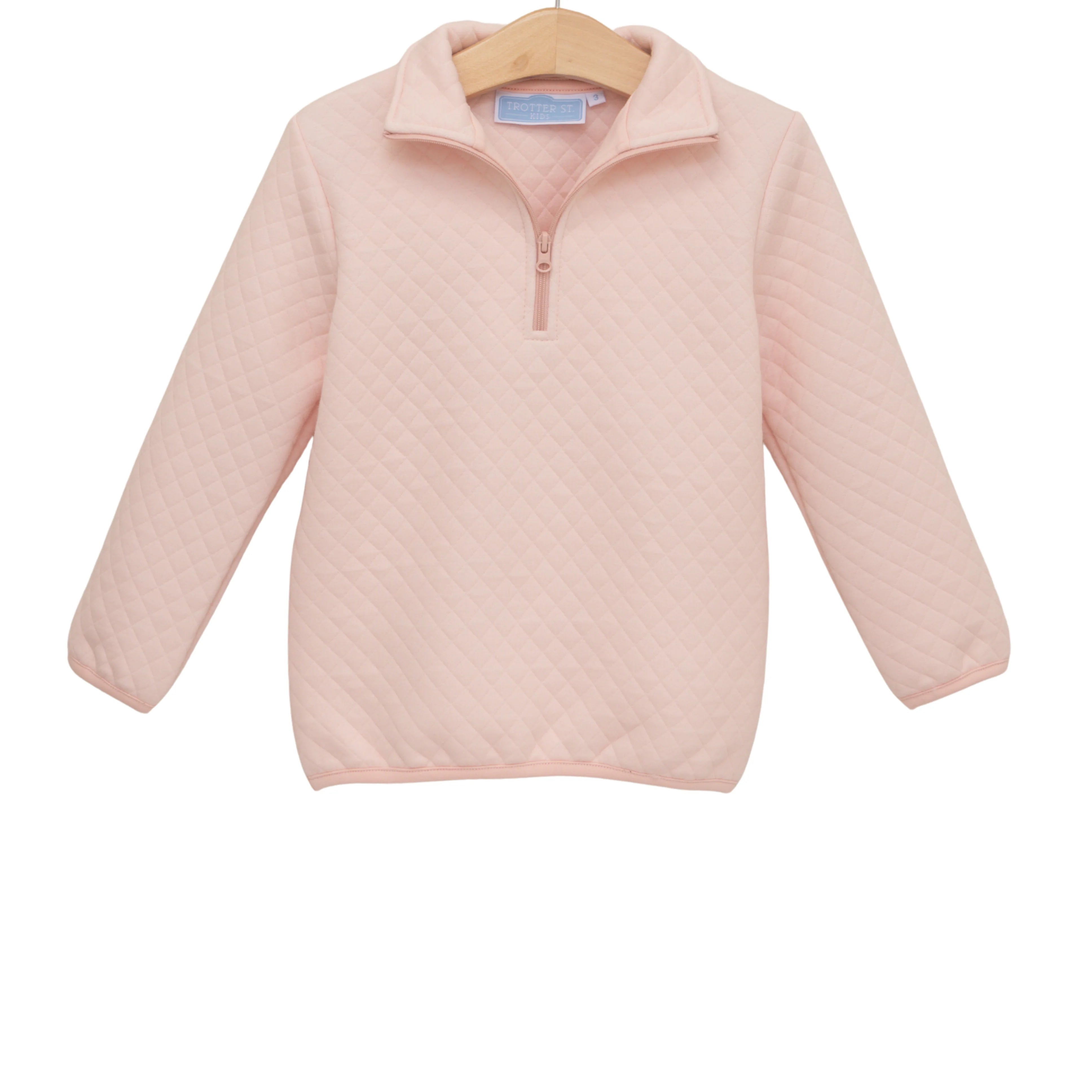 1/4 Zip Quilted Pullover- Light Pink
