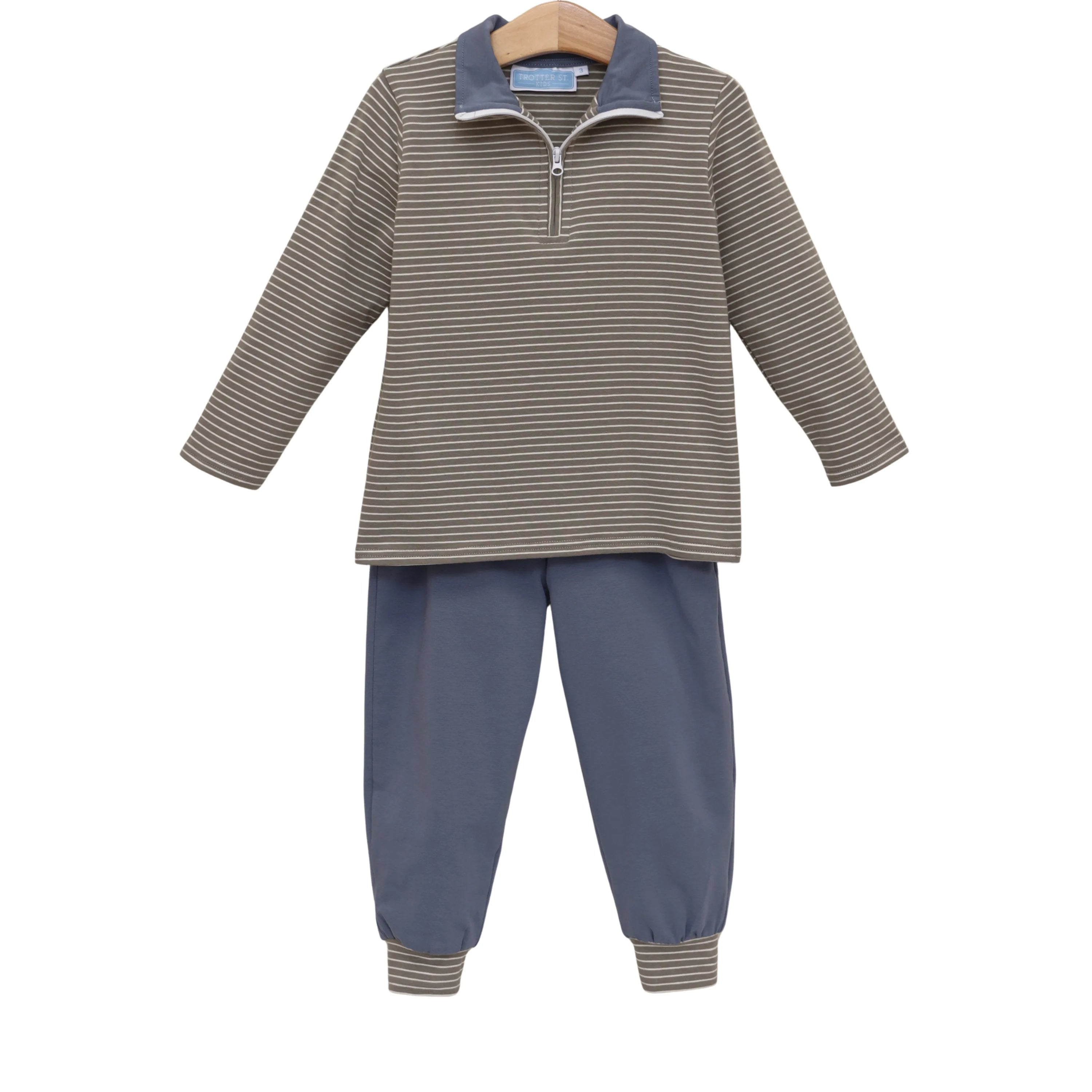 Tucker Pullover Set- Beige Stripe/Blue