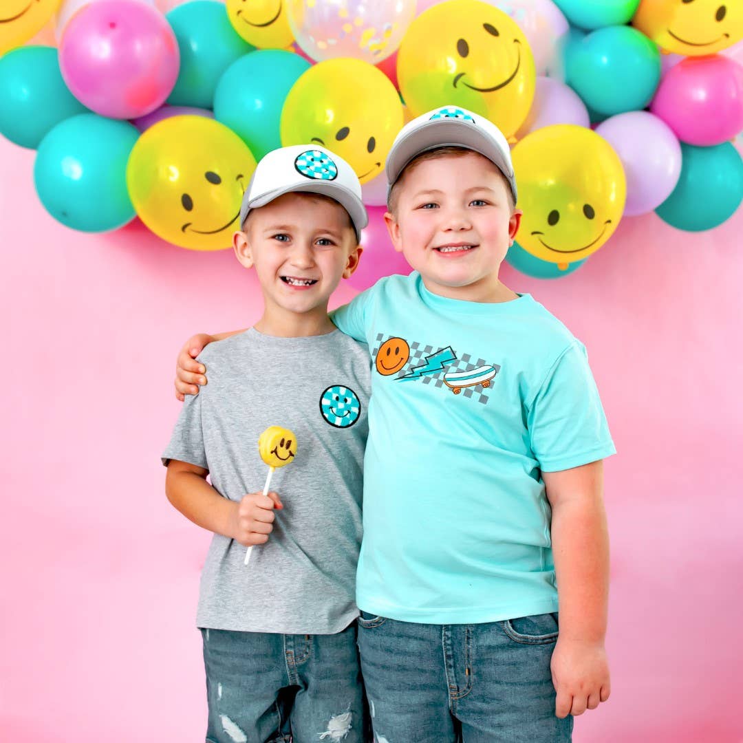 Smiley Checker Patch Trucker Hat - Kids Spring Hat