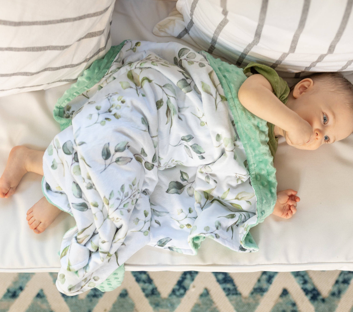 Premium Baby & Toddler Minky Blanket - Eucalyptus Greenery