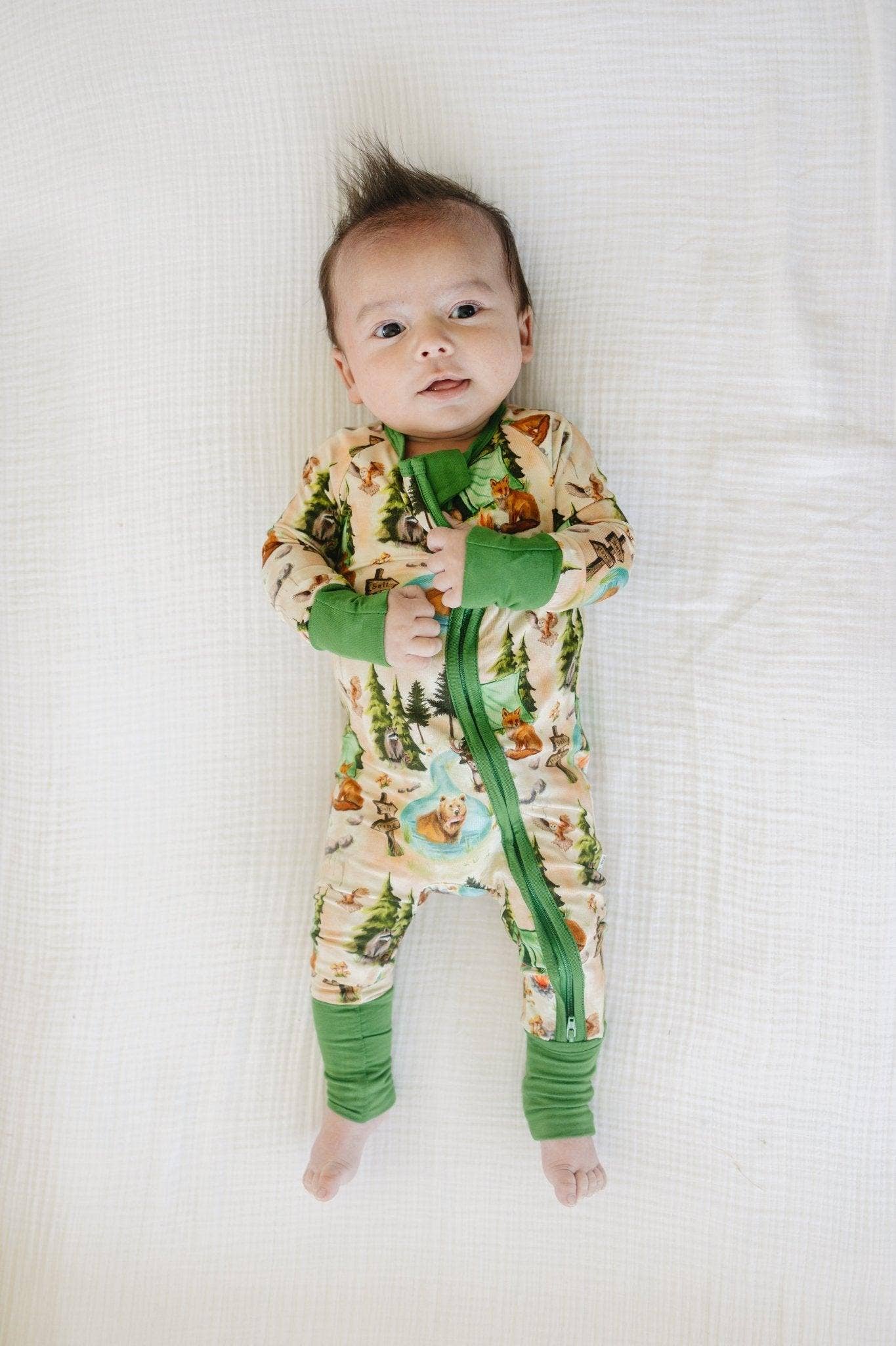 Camping Bamboo Zippy Romper Baby Boy Pajamas PJs Woodland