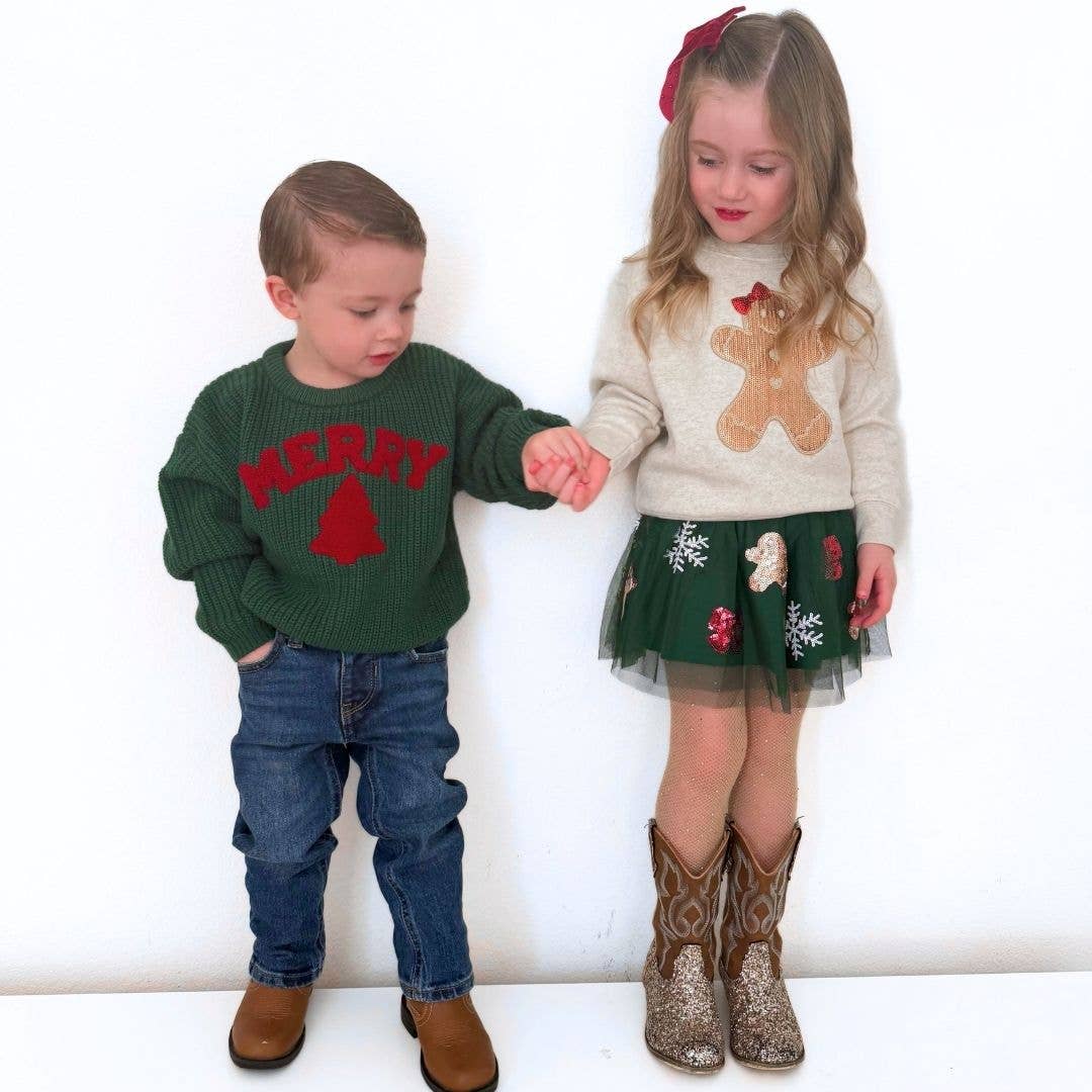 Gingerbread Sequin Patch Christmas Sweatshirt Girls Clothes