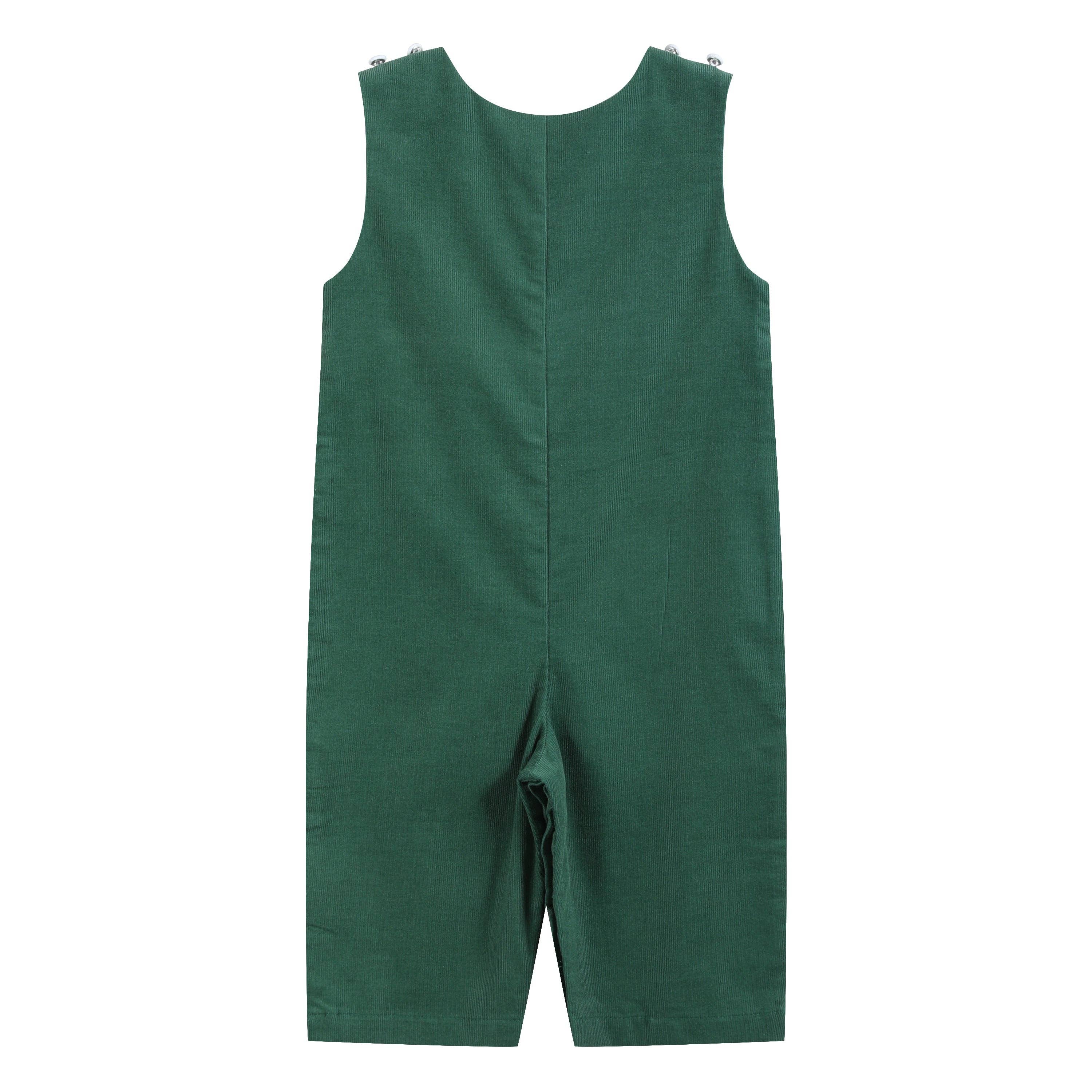 Green Corduroy Santa Smocked Overalls