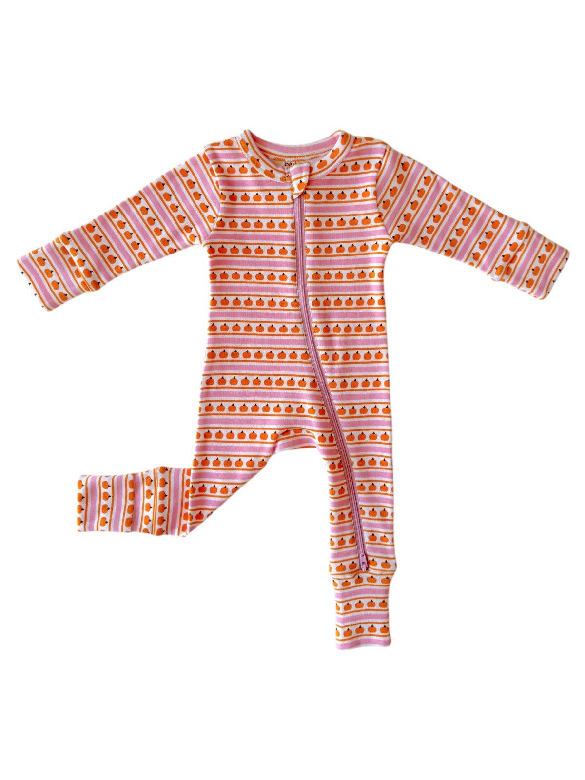 Pumpkin Stripe Pink / Organic 2-Way Zip Romper