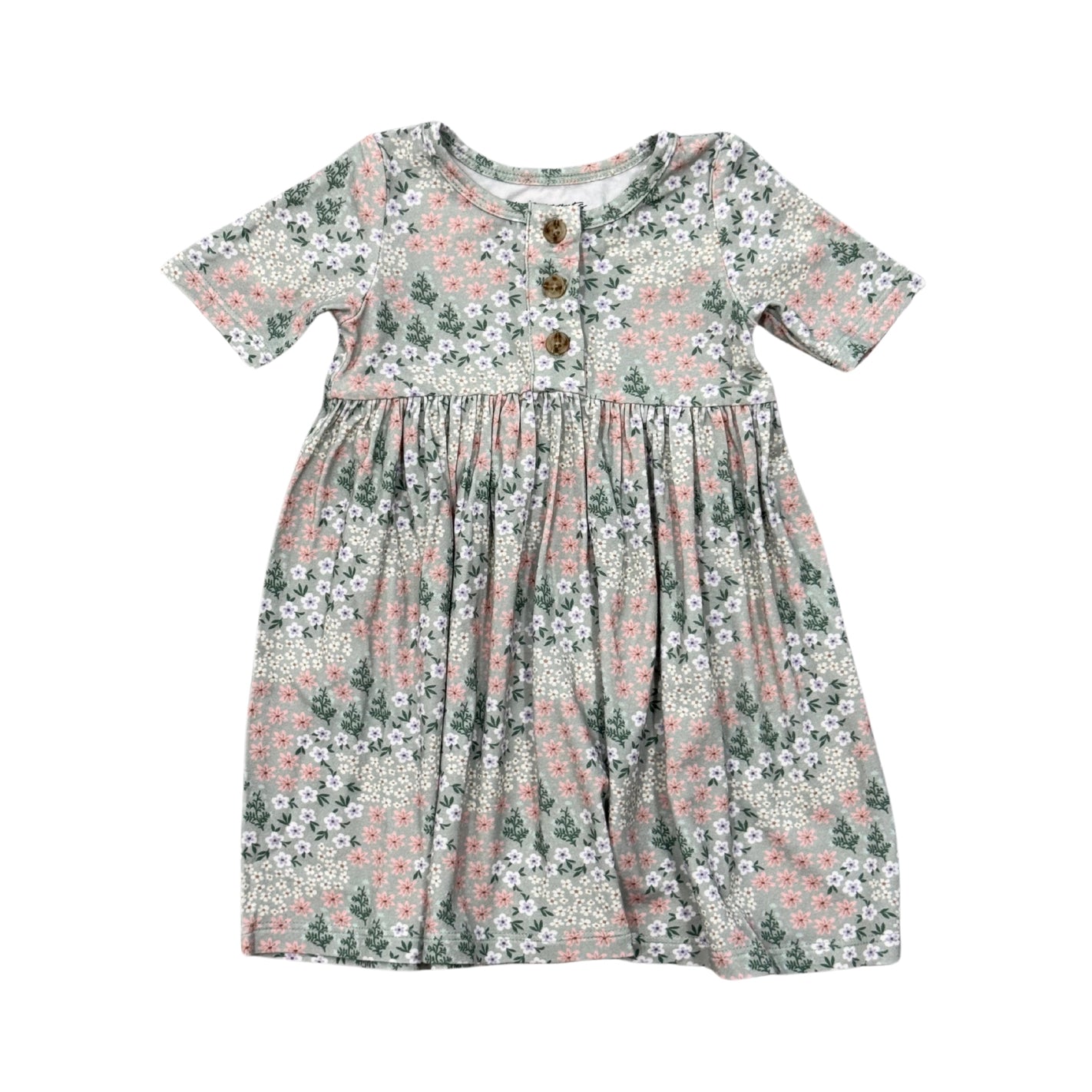 Short Sleeve Henley Dress- Aqua Grey Floral