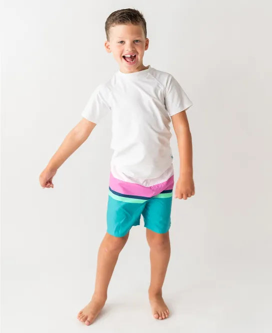 Aqua Color Block Swim Trunks