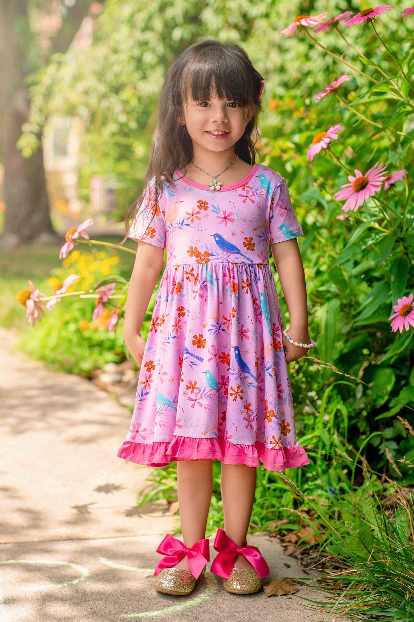 Blooming Birds | Toddler & Girls Bamboo Ruffle Twirl Dress