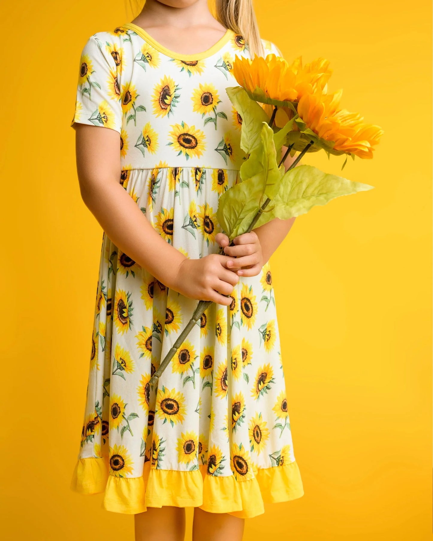 Sunflowers | Toddler & Girls Bamboo Ruffle Twirl Dress