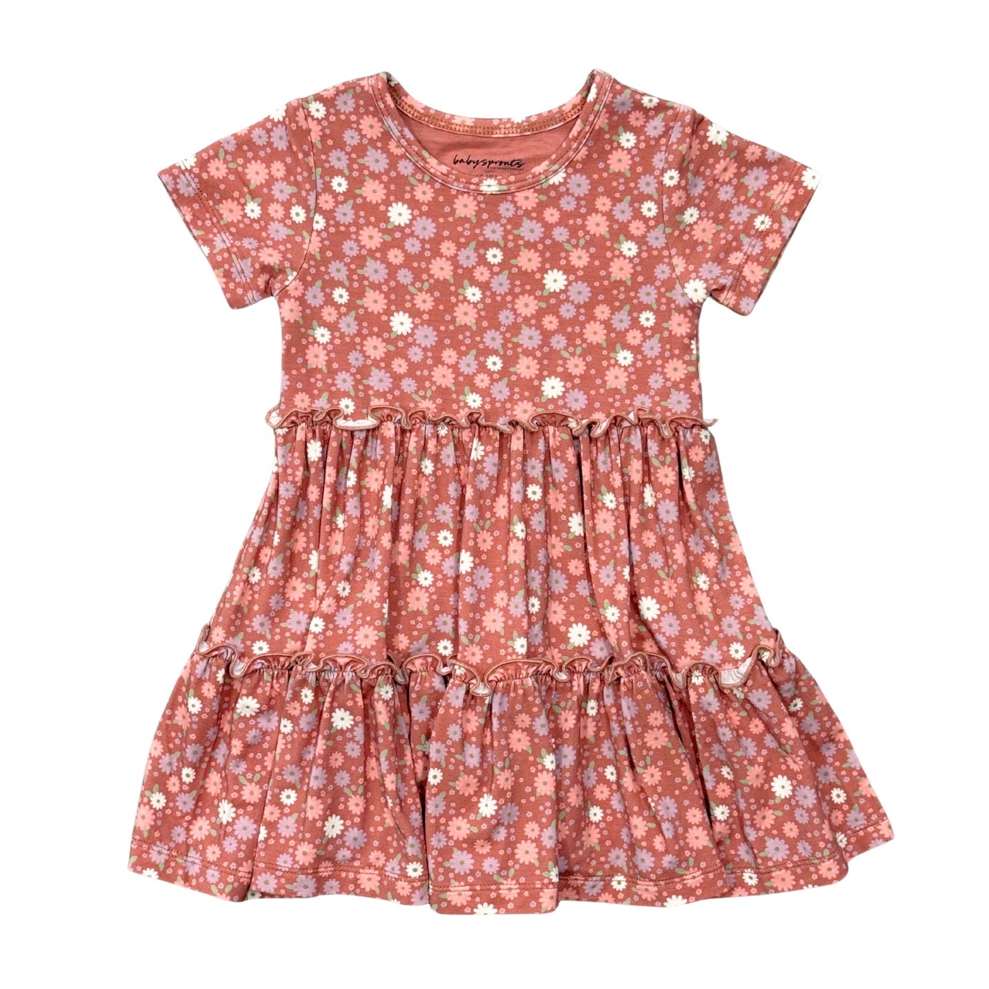 Girl's Short Sleeve Double Tiered Dress-Tiny Petals