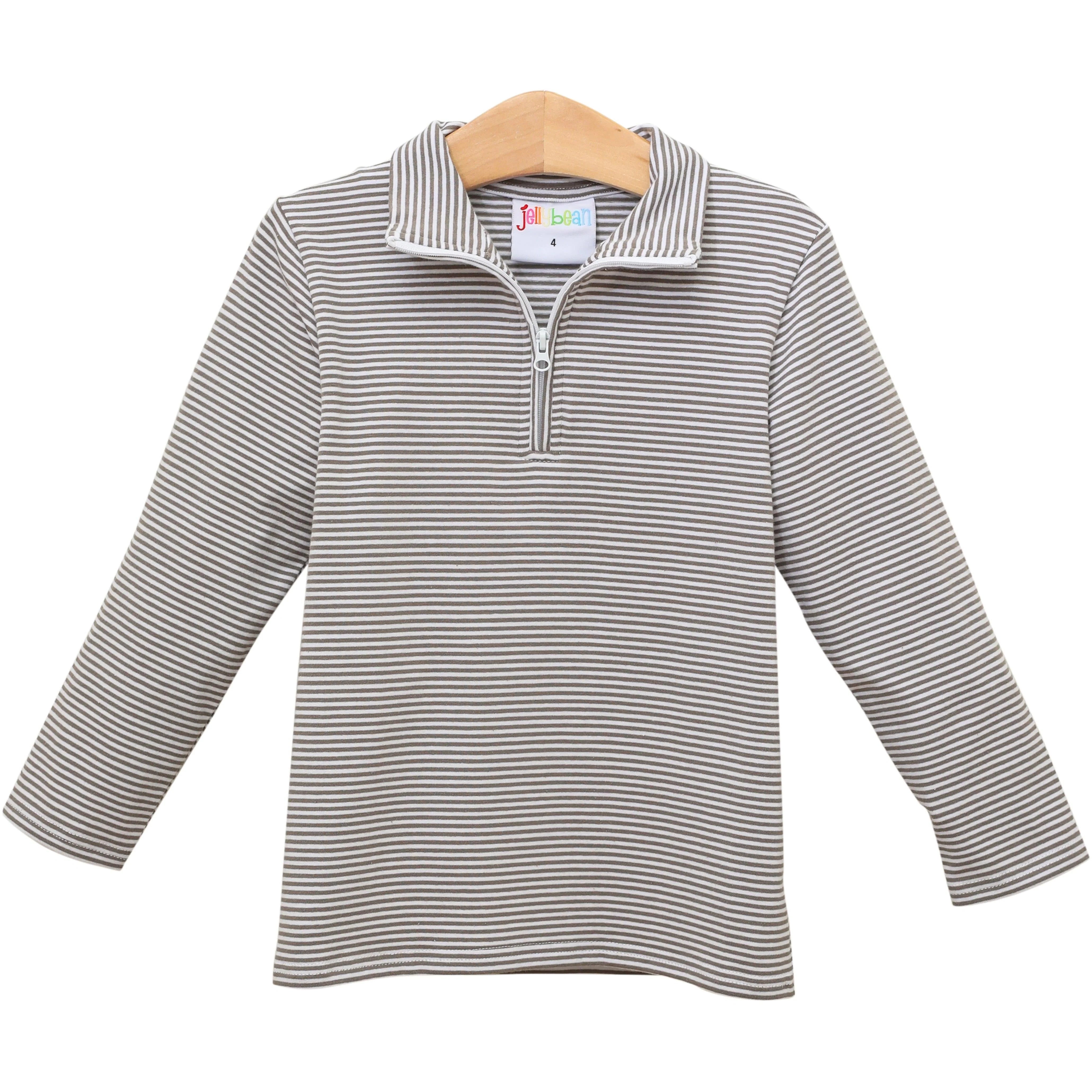 1/4 Zip Knit Pullover - Beige Stripe