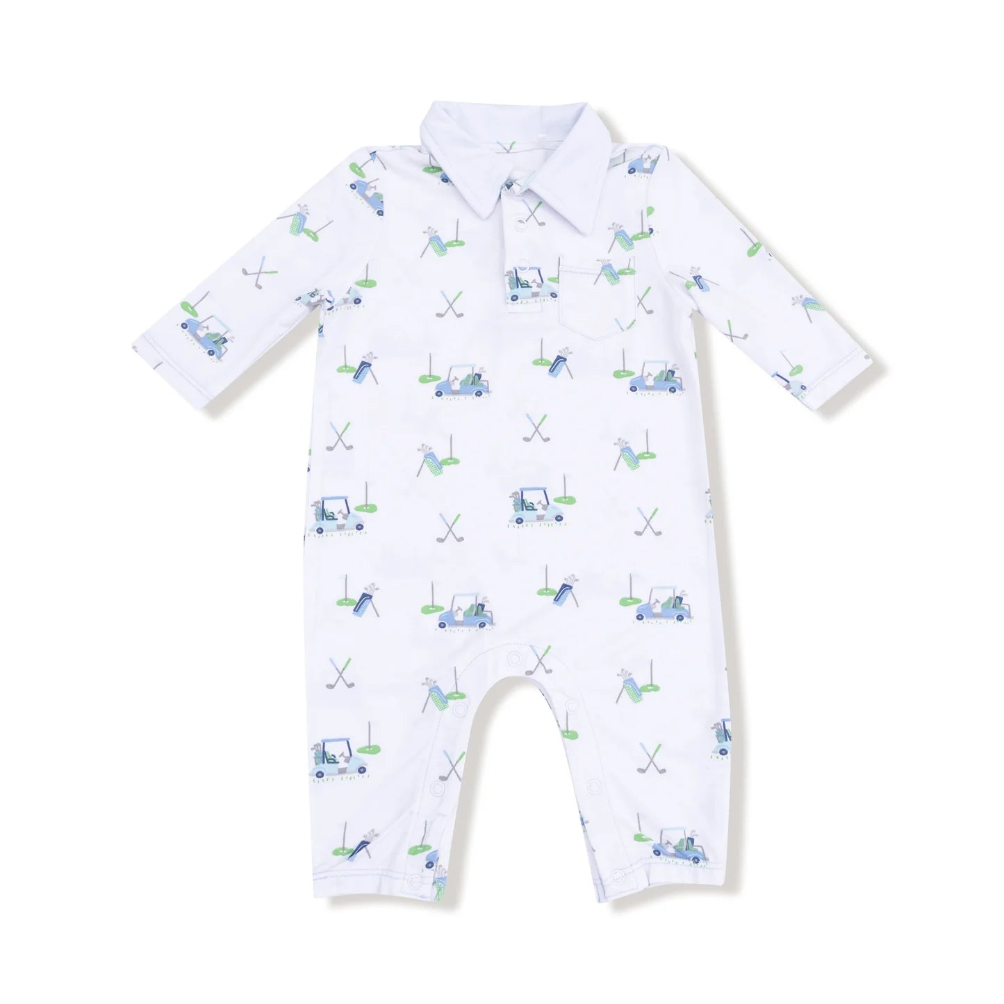Baby Golf Carts - Blue Polo Romper