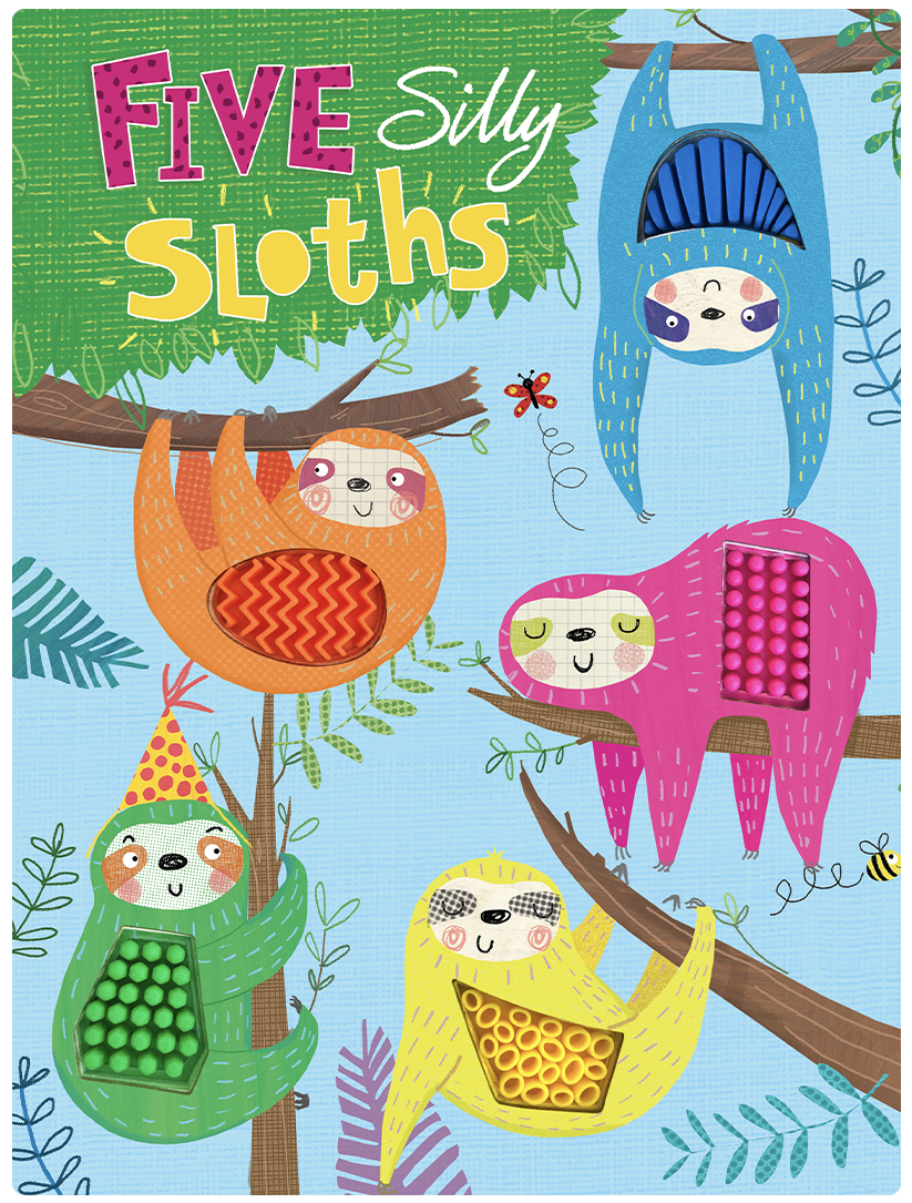 Five Silly Sloths- Silicone Touch and Feel Board Book - Counting