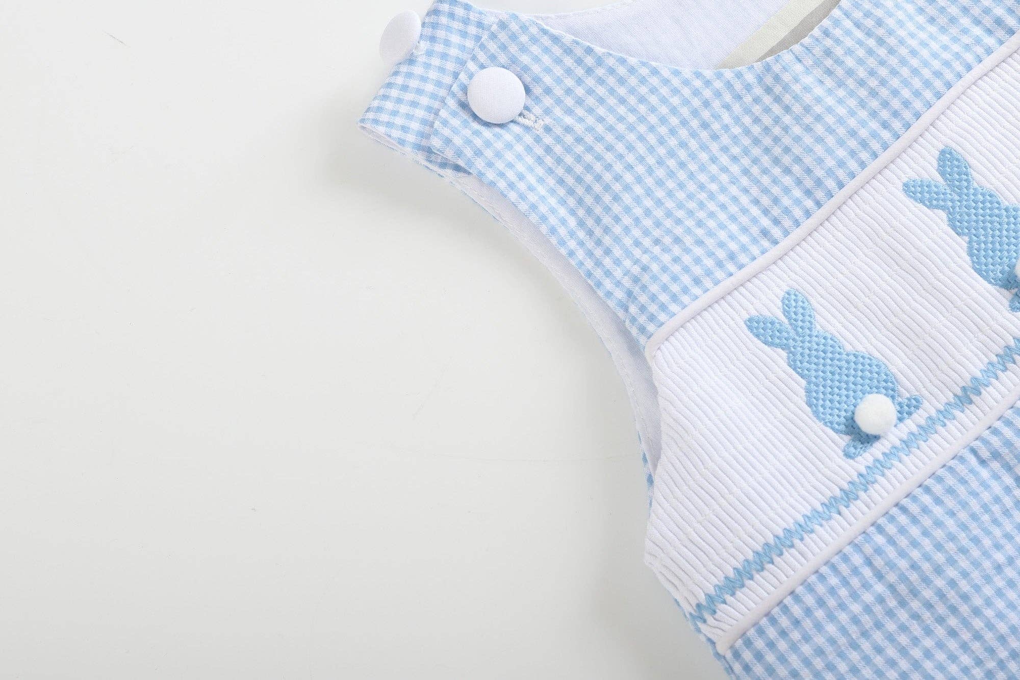 Blue Gingham Easter Bunny Smocked Shortalls