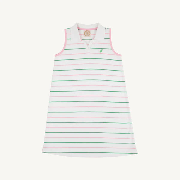 Sleeveless Maude's Polo Dress-Tradd Street Stripe with Pier Party Pink