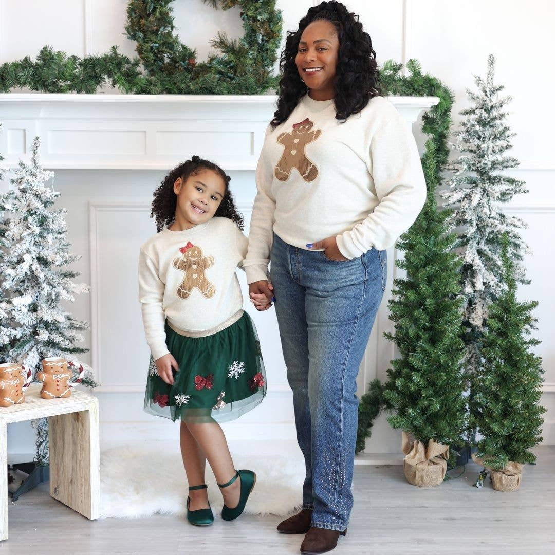 Gingerbread Sequin Patch Christmas Sweatshirt Girls Clothes