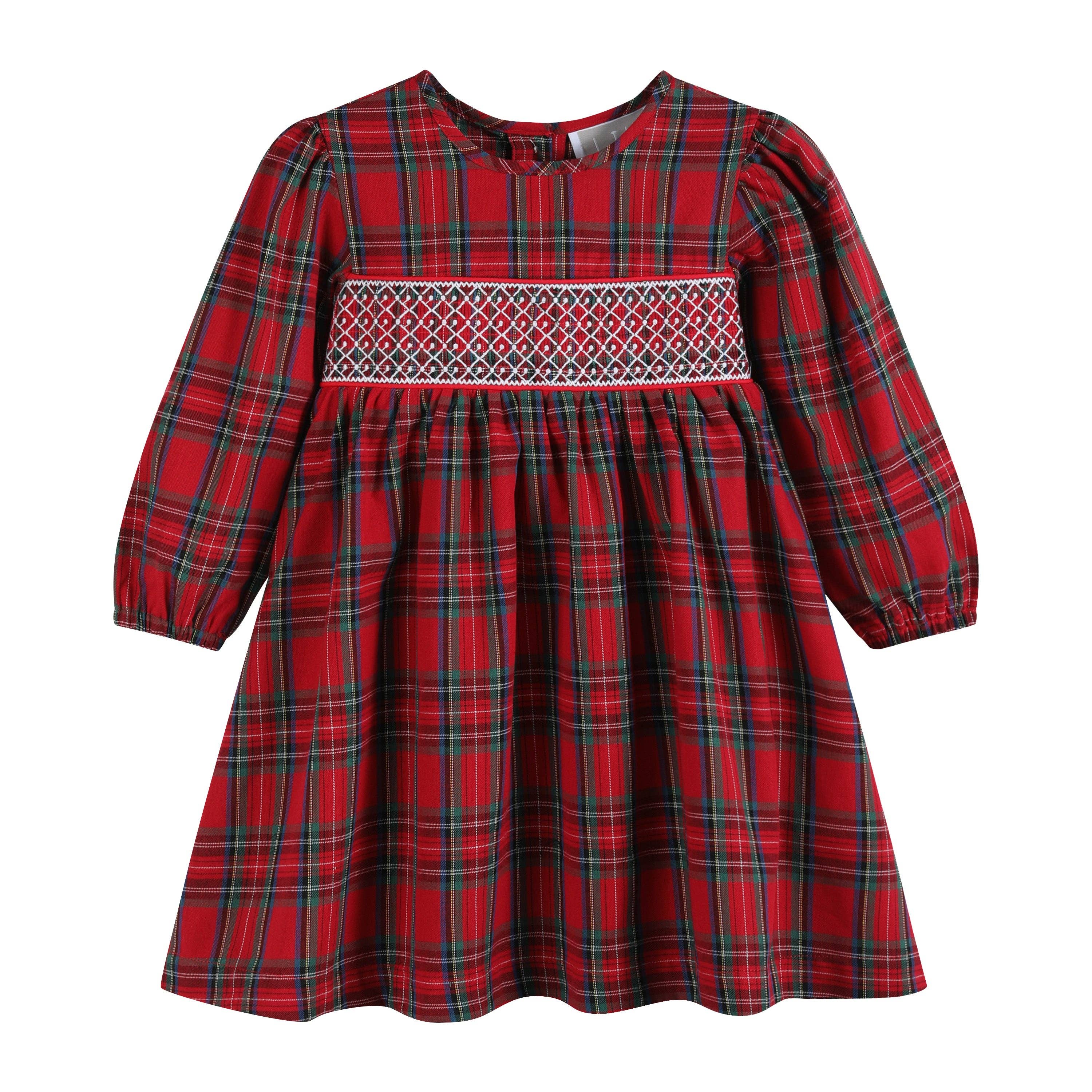 Red and Green Christmas Plaid Smocked Dress