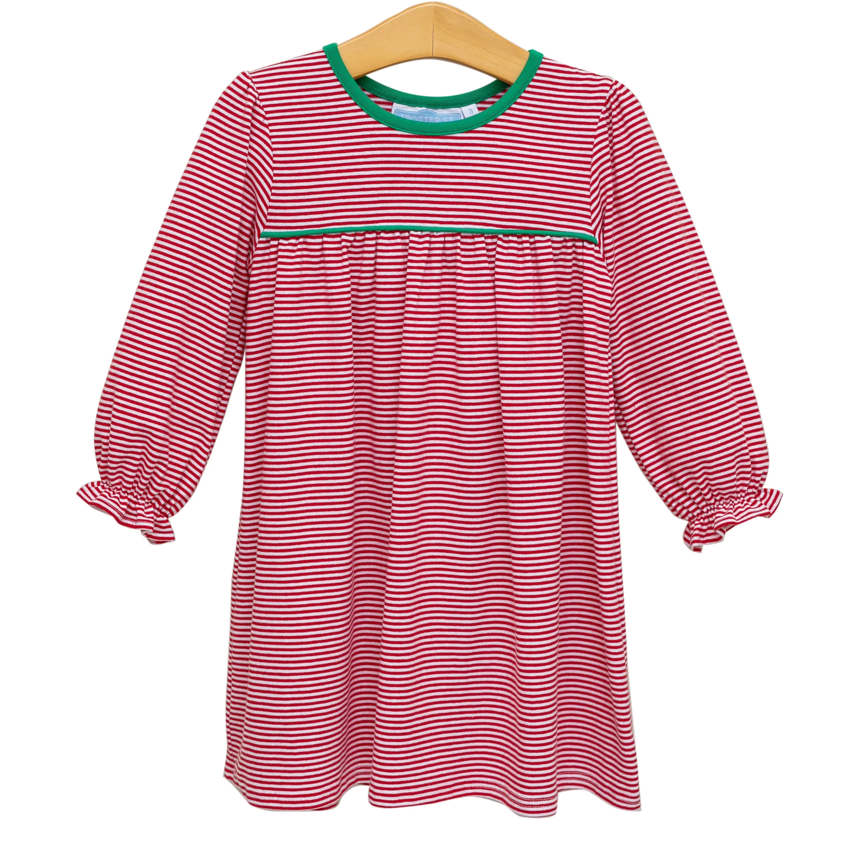 Ellie Dress- Red/Green Stripe