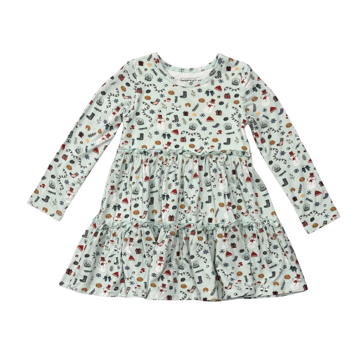 Girl's Long Sleeve Double Tiered Dress - Christmas Elements