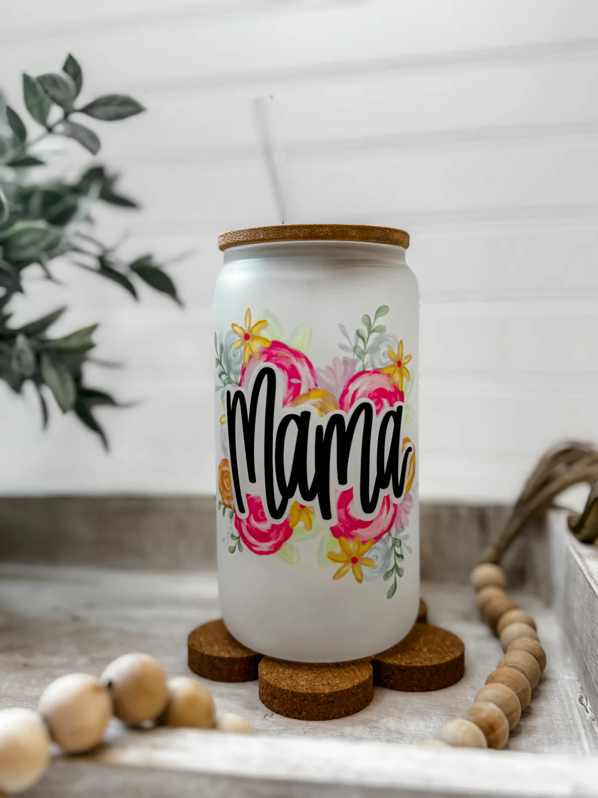 Floral Mama Glass Cup