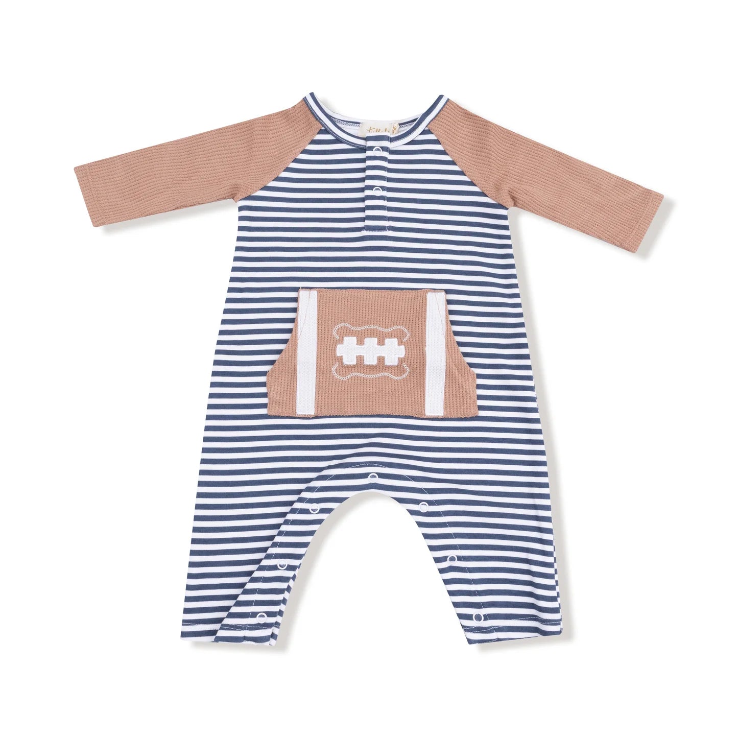 Stripes with Football-Long Sleeve Raglan Henley Romper