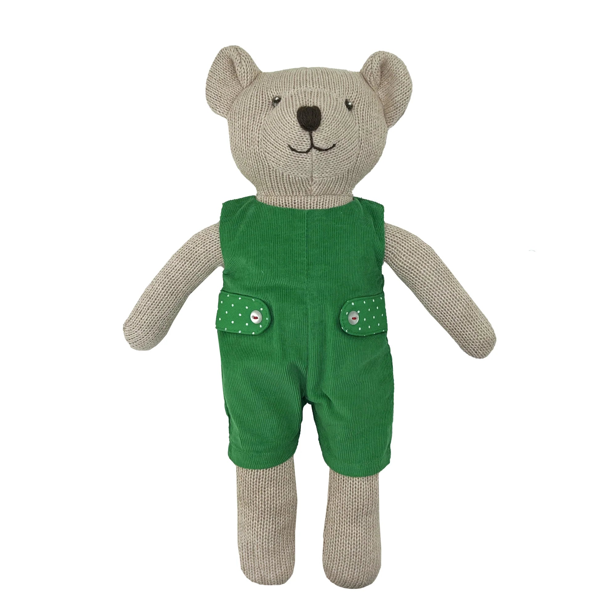 Knit Bear Doll with Green Corduroy Romper