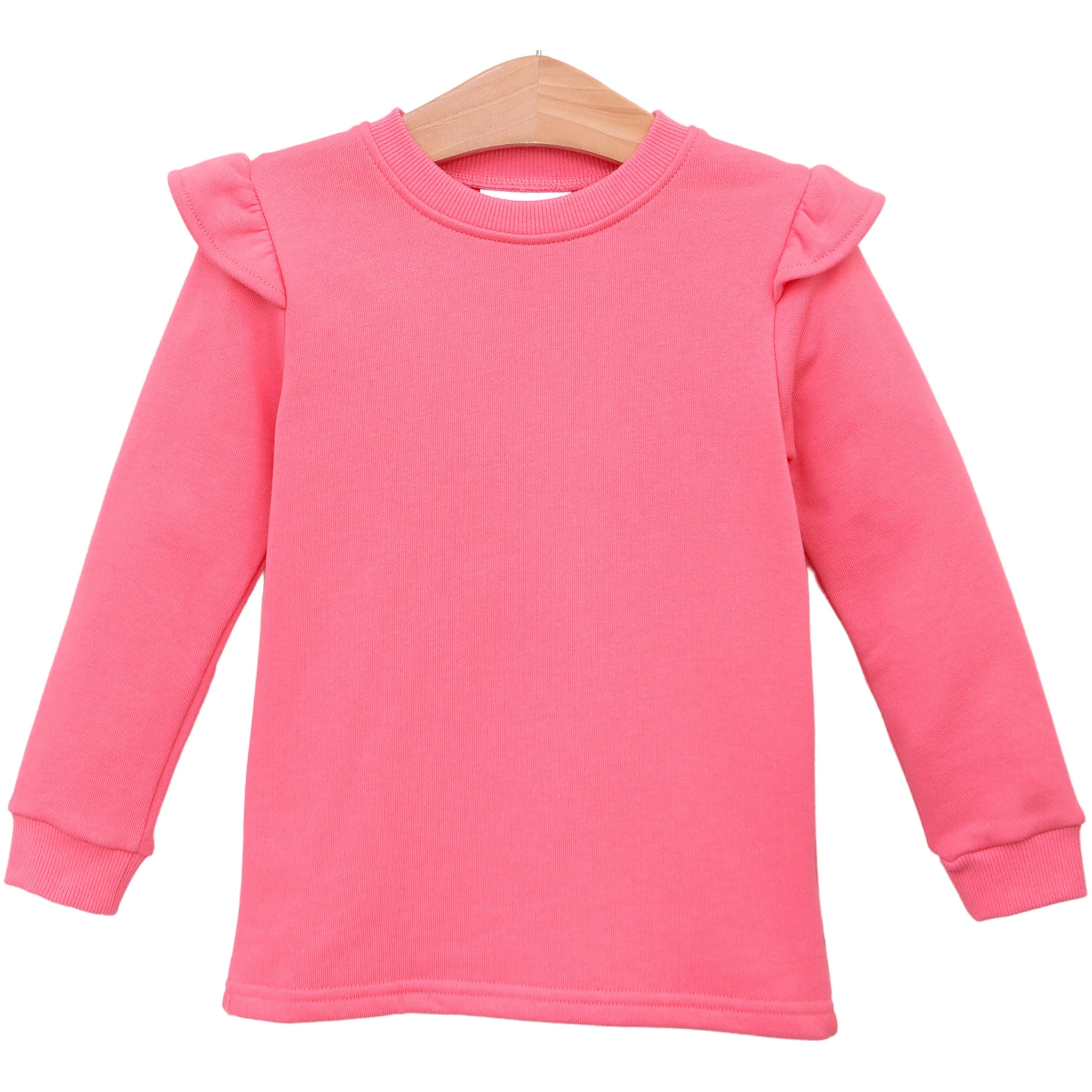 French Terry Flutter Pullover- Hot Pink