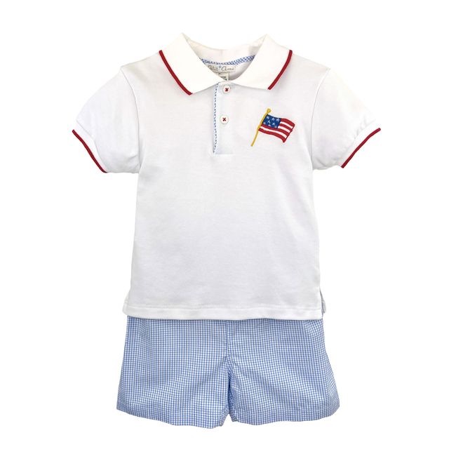 Boys Embroidered American Flag Shirt and Shorts Set