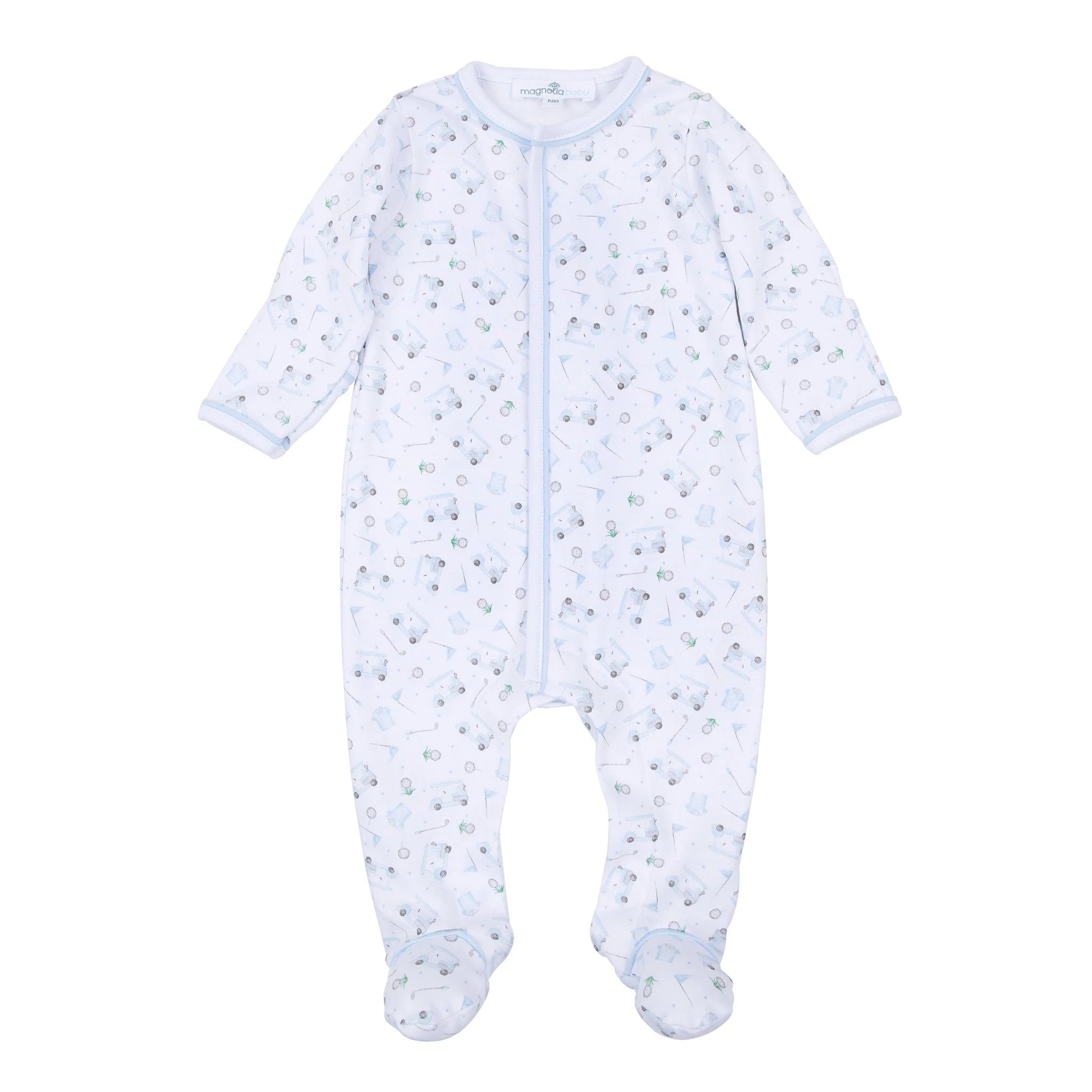 Little Golfer Print Footie - Light Blue