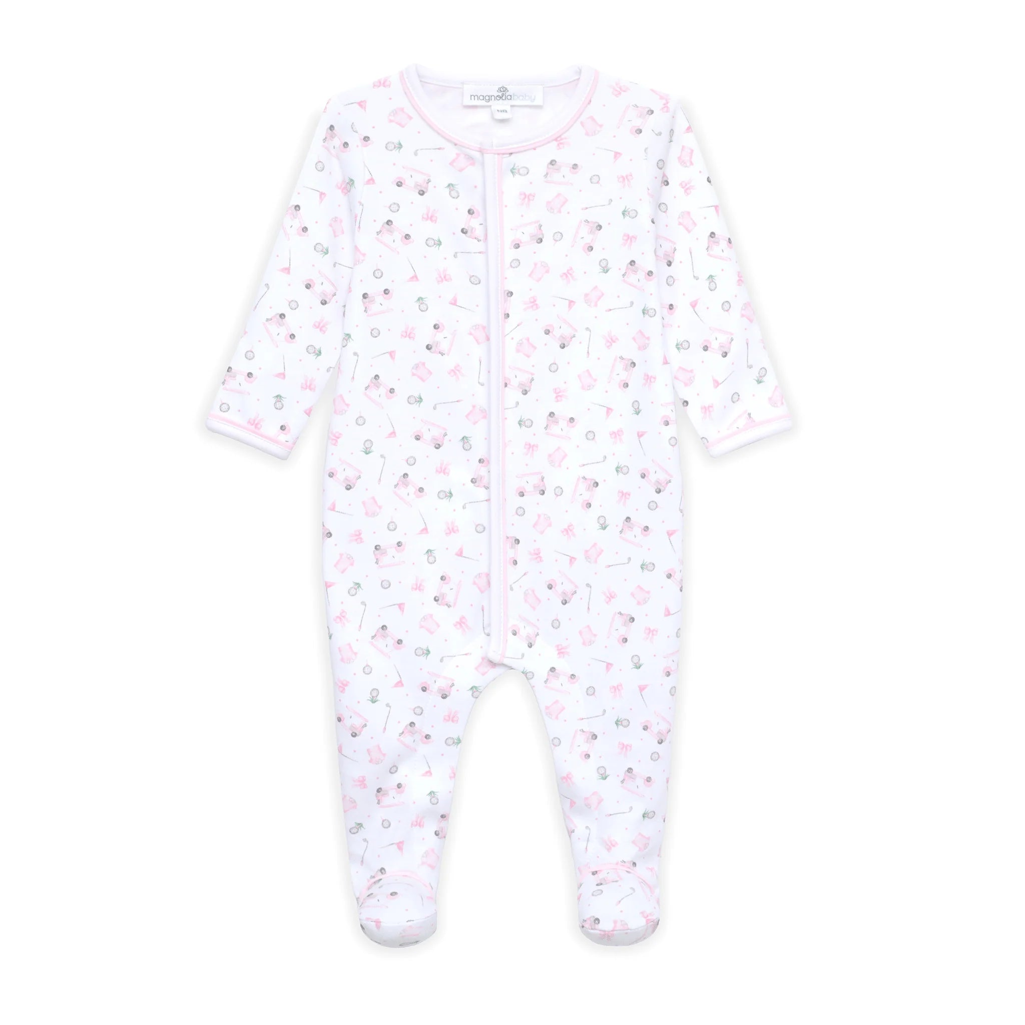 Little Golfer Print Ruffle Footie - Pink