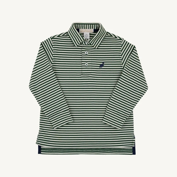 Prim and Proper Polo LS-Grier Green Palmetto Pearl Stripe/Nantucket