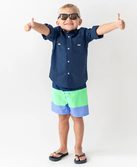 Mint & Blue Colorblock Swim Trunks