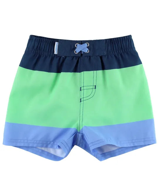 Mint & Blue Colorblock Swim Trunks
