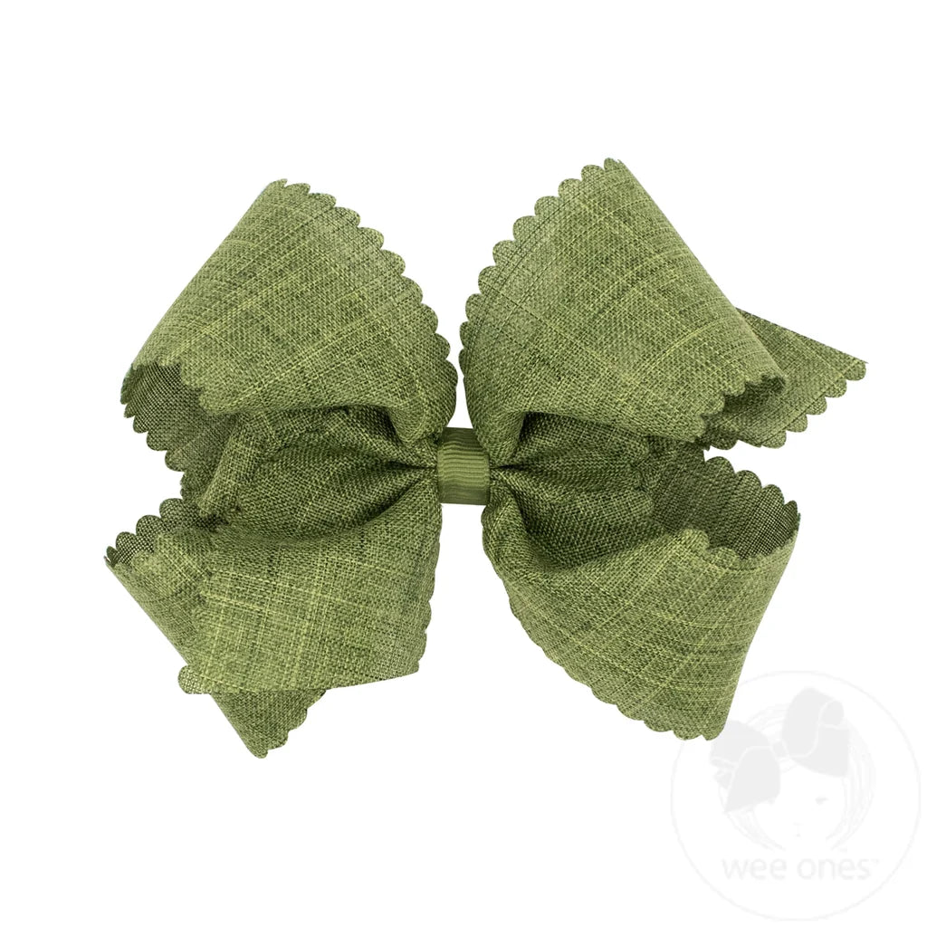 Medium Linen Scalloped Edge Hair Bow