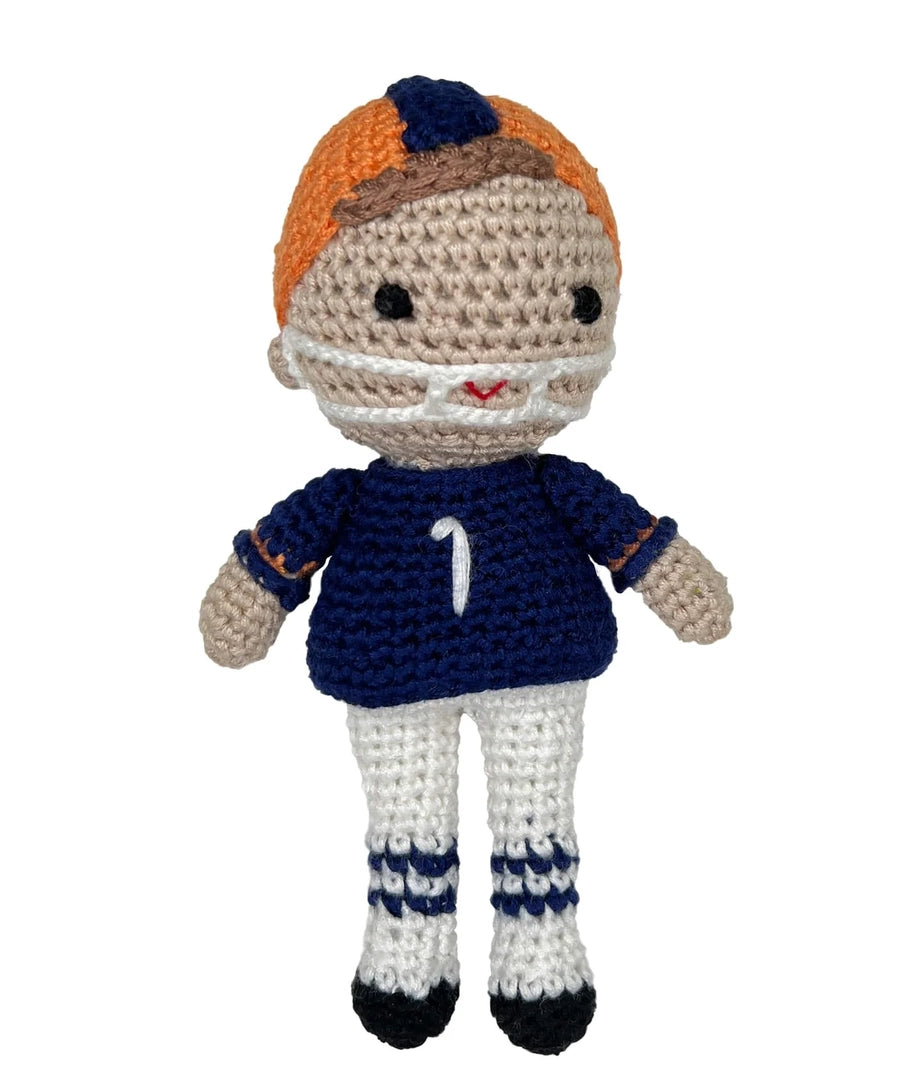 Football Player Bamboo Crochet Rattles in Multiple Colors