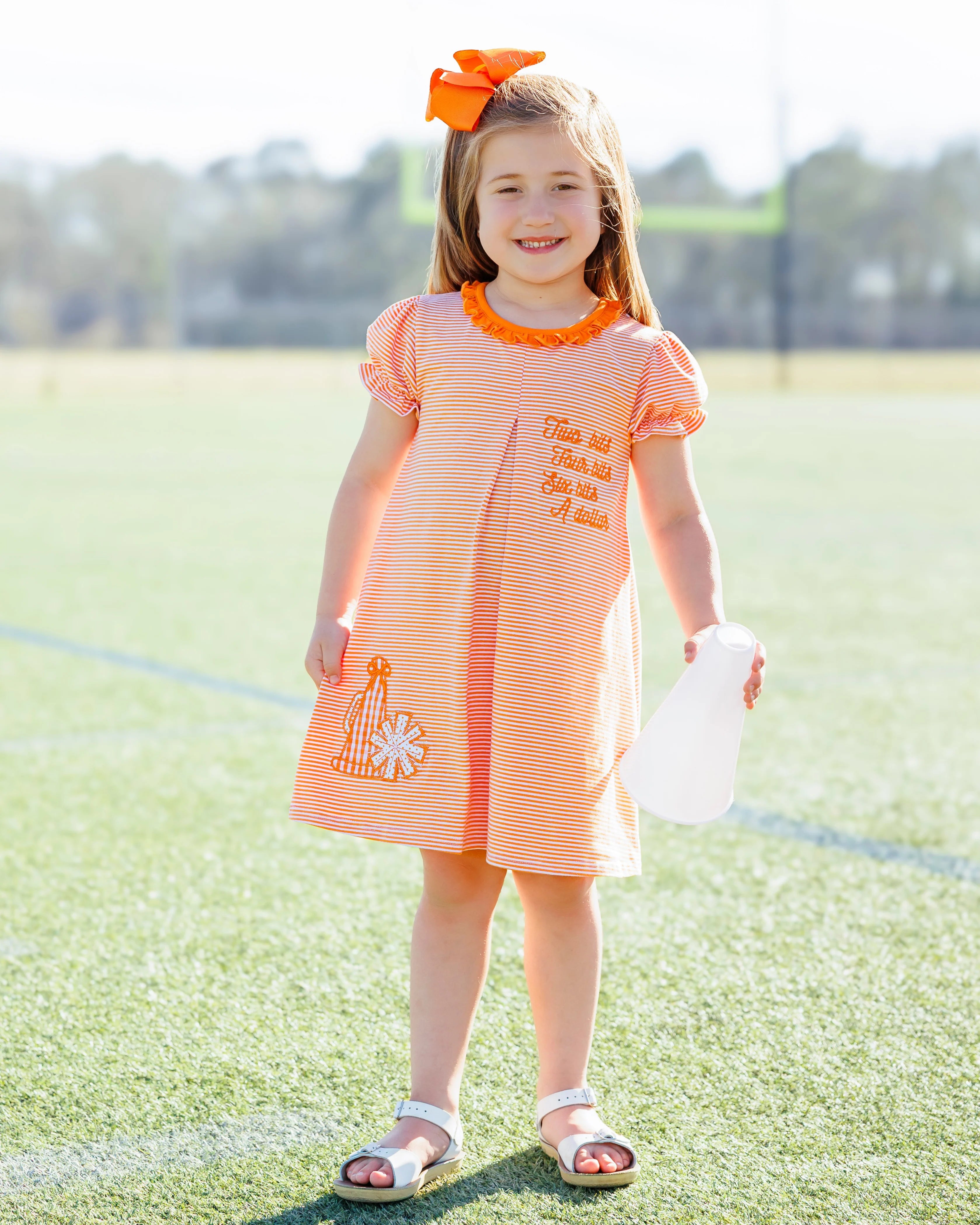 Stand Up and Holler Pleat Dress- Orange Stripe