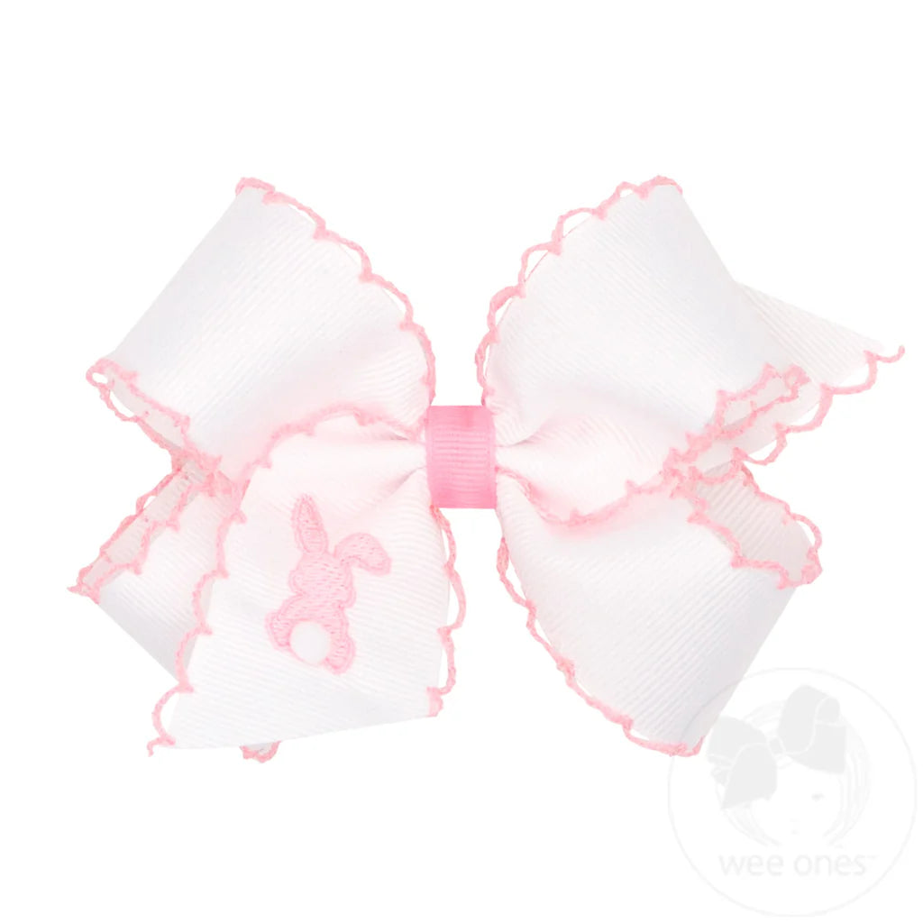 Medium Moonstitch Grosgrain Hair Bow with Easter-Inspired Embroidery