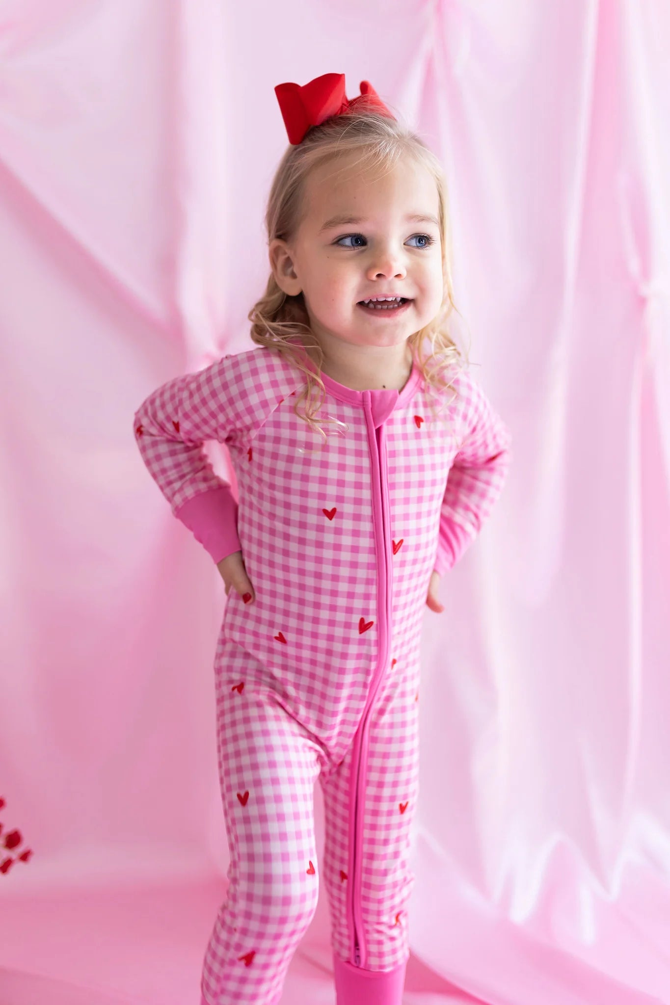 Pink XO Gingham Zipper Romper