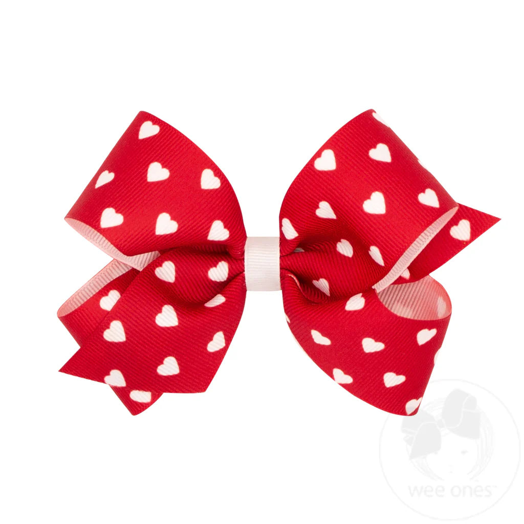 Medium Heart Print Grosgrain Hair Bow