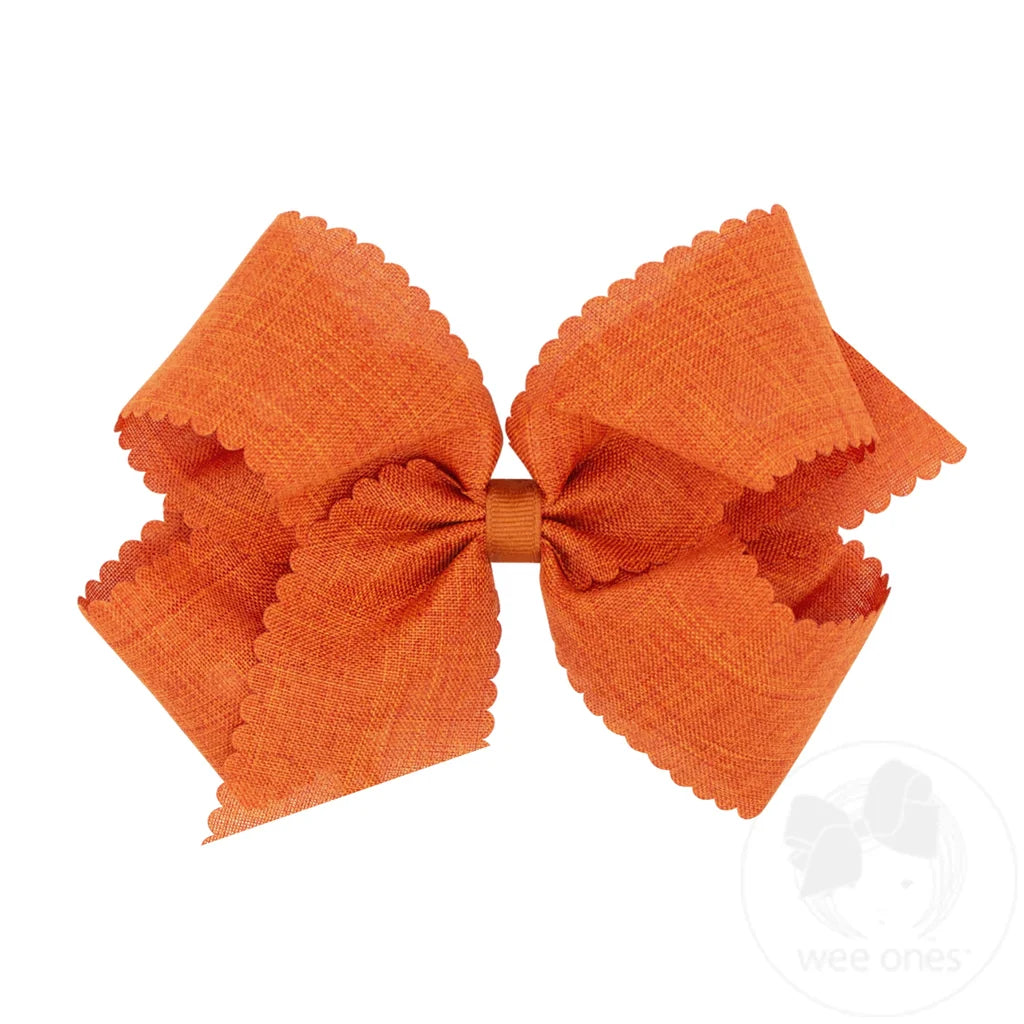 Medium Linen Scalloped Edge Hair Bow