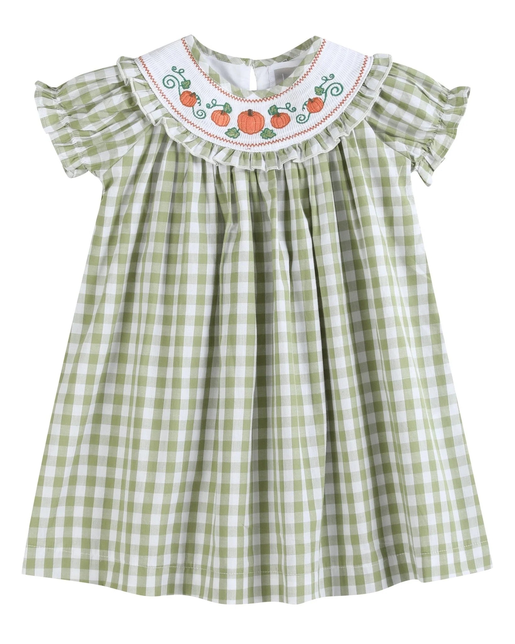 Sage Green Gingham Pumpkin Smocked Bishop Dress