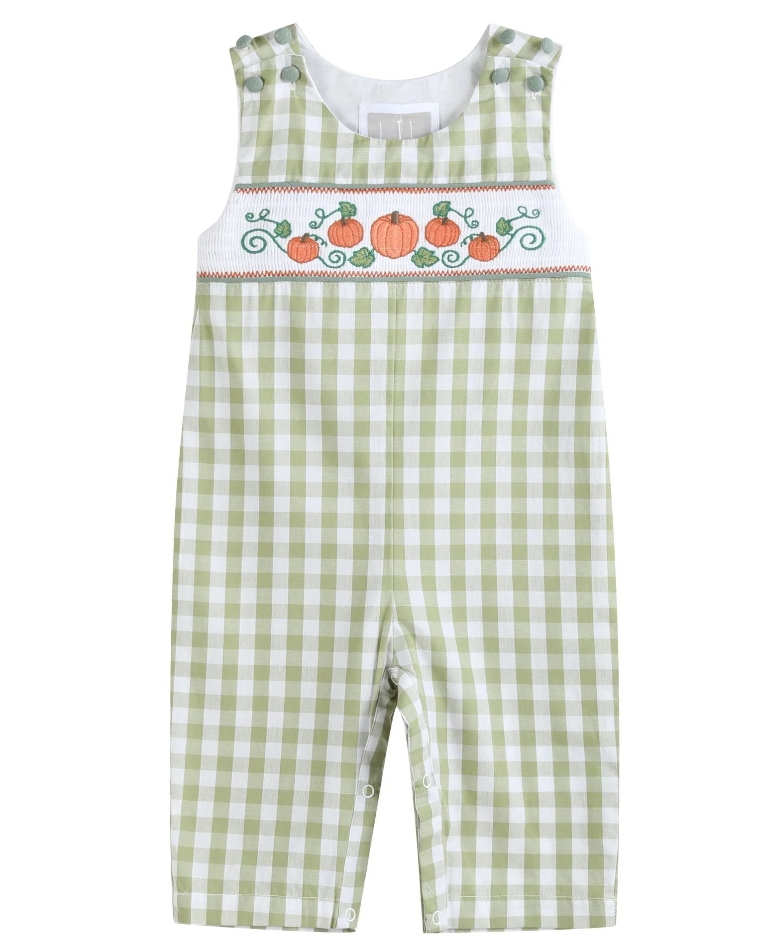 Sage Green Gingham Pumpkin Smocked Longalls