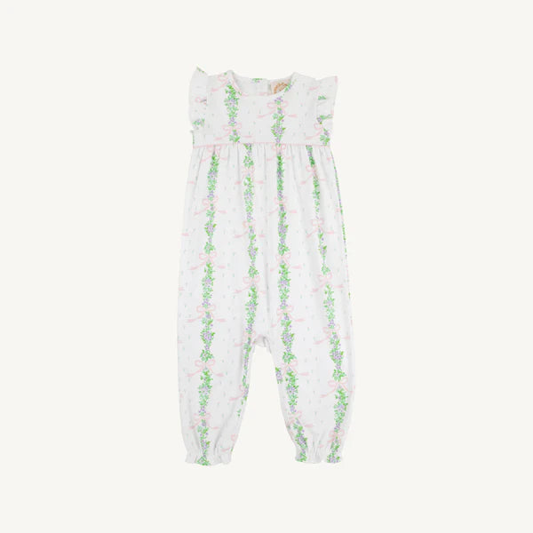 Sleeveless Leigh Ann Angel Sleeve Romper-Fincastle Floral with Palm Beach Pink