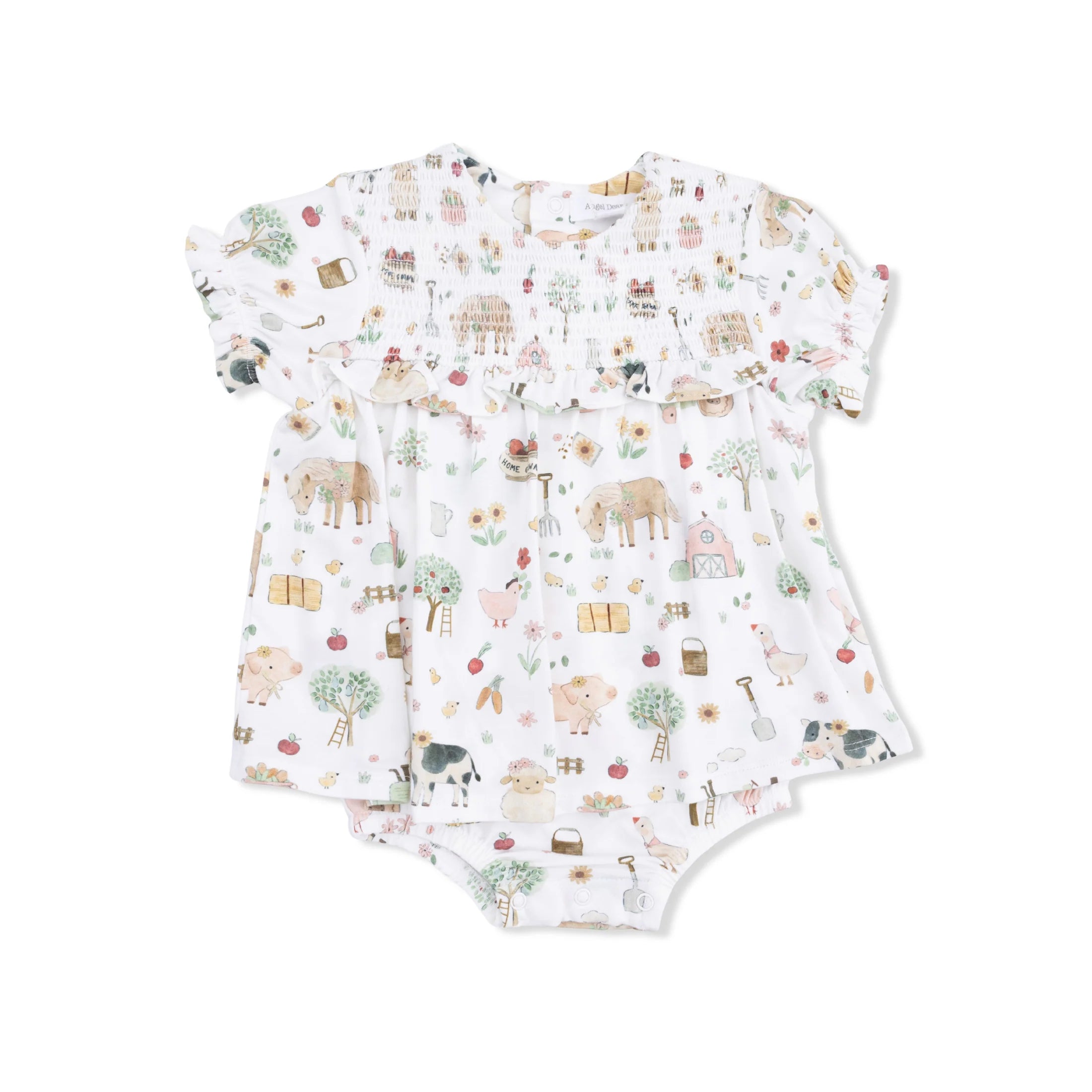 Cute Farm Animals Pink-Smocked Ruffle Bubble with Skirt