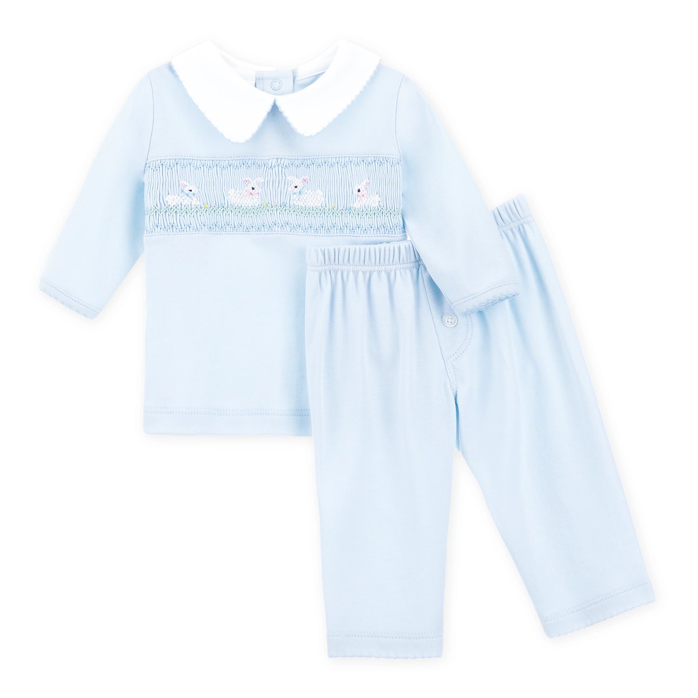 Bunny Love Classics Smocked 2pc Pant Set - Light Blue