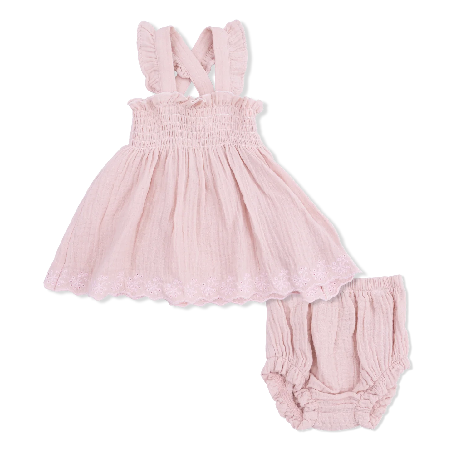 Solid Muslin Lotus-Smocked Top with Bloomer