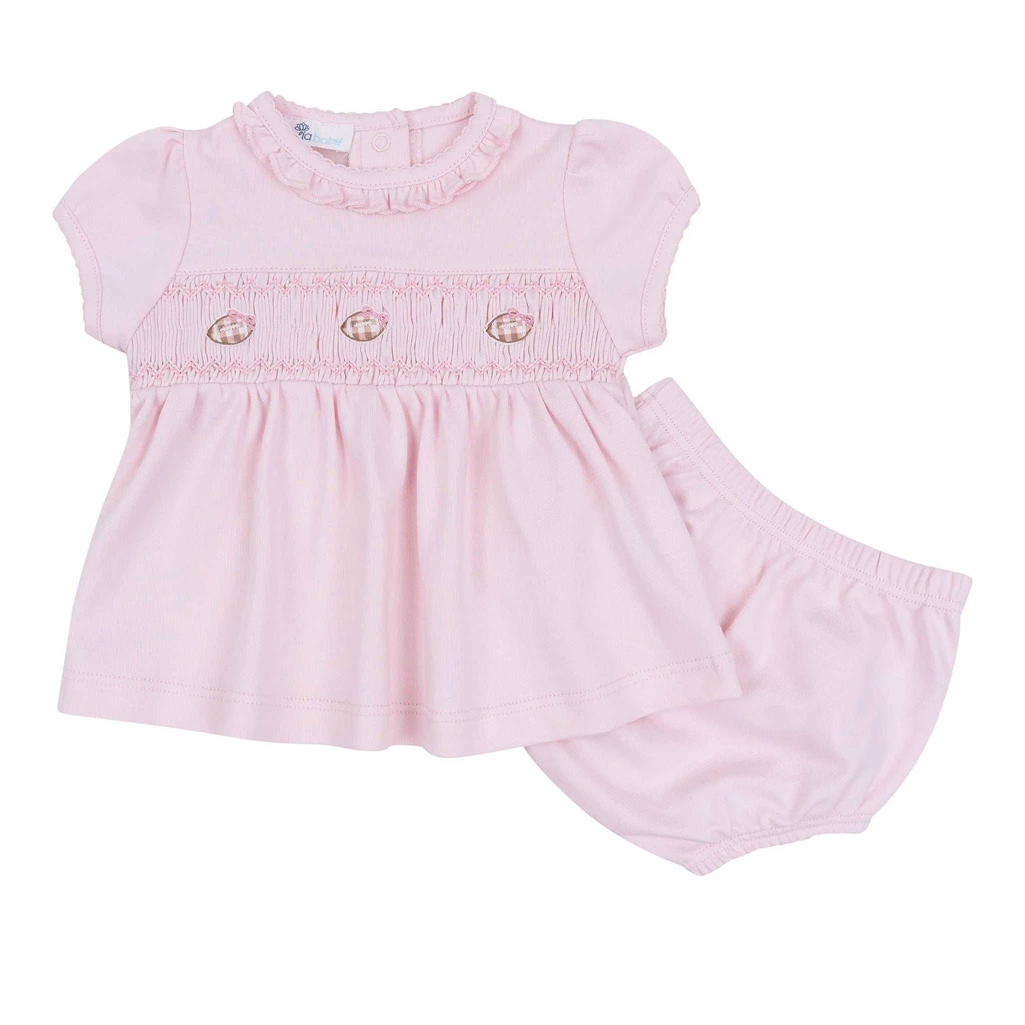 Tiny Tailgater Smocked Ruffle Diaper Cover Set - Pink