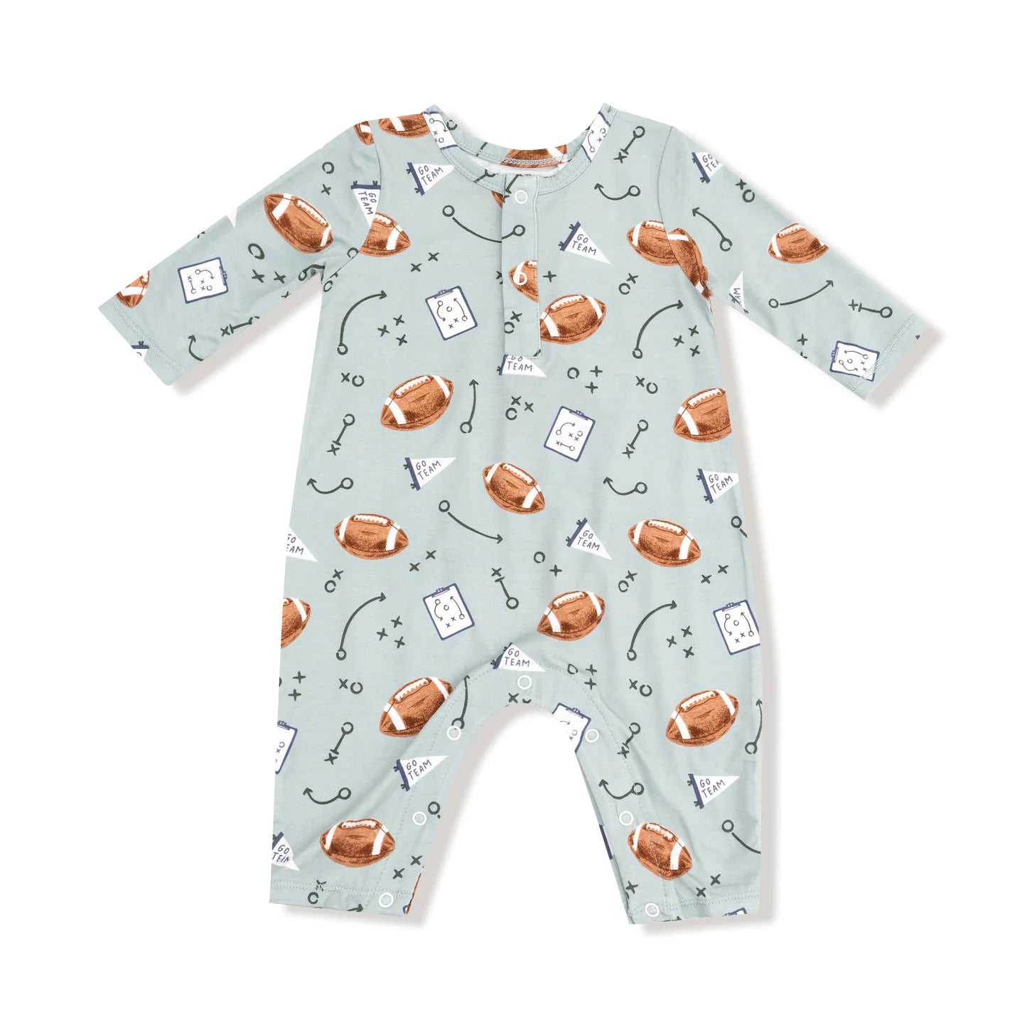 Touchdown Time - Grey Mist Long Sleeve Henley Romper