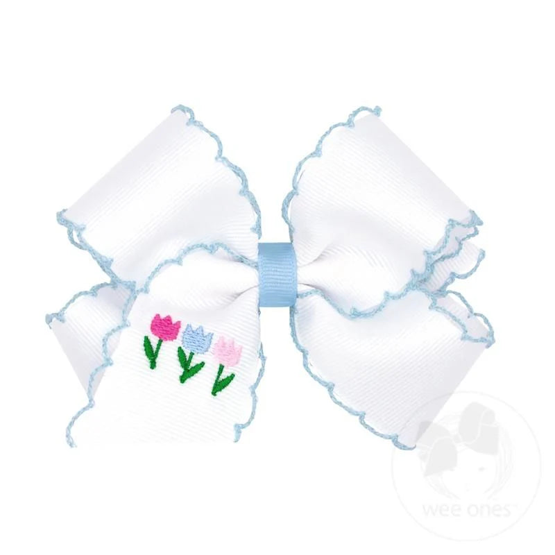 Medium Moonstitch Grosgrain Hair Bow with Easter-Inspired Embroidery