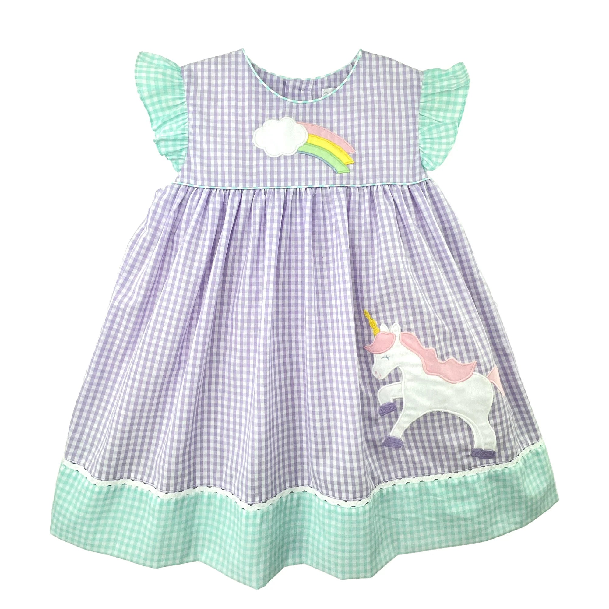 Dress with Unicorn and Rainbow Appliques